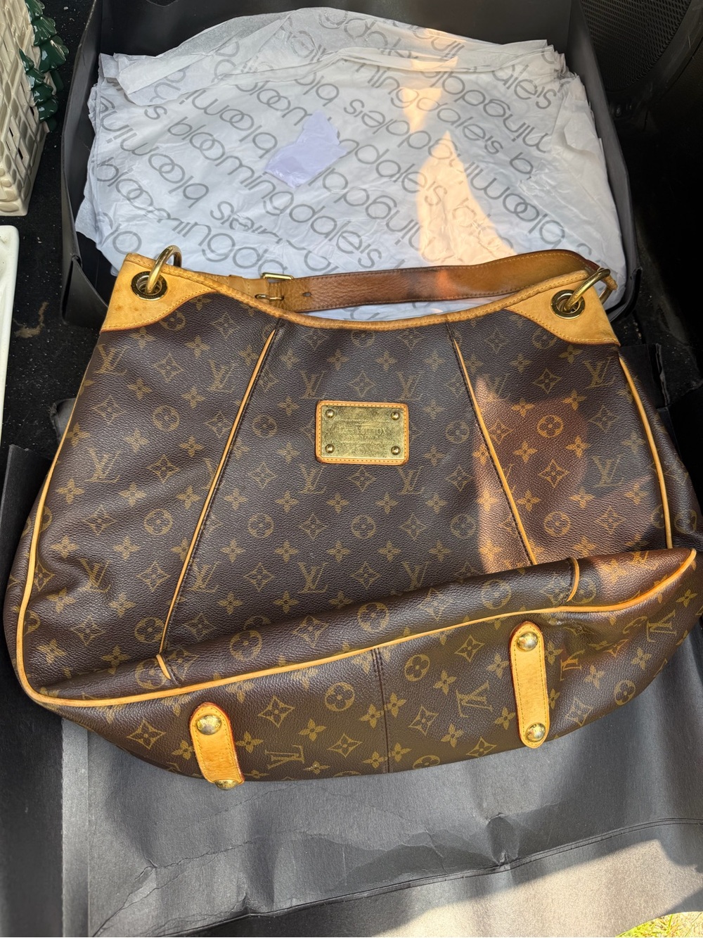 Louis Vuitton Brown Monogram Canvas Shoulder Bag with Tan Trim